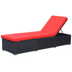 Transat chaise longue bain de soleil lit de jardin terrasse meuble d'extérieur avec coussin résine tressée noir helloshop26 02_0012521
