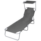 Transat chaise longue bain de soleil lit de jardin terrasse meuble d'extérieur pliable avec auvent acier gris helloshop26 02_0012810