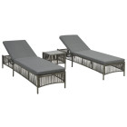 Lot de 2 transats chaise longue bain de soleil lit de jardin avec table résine tressée gris helloshop26 02_0012126