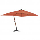 Parasol en porte-à-faux avec mât en bois 400x300 cm terre cuite