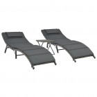 Ensemble de chaises longues pliables 3 pcs résine tressée gris