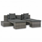 Salon de jardin 4 pcs avec coussins résine tressée gris