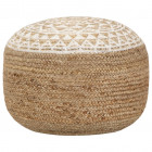 Pouf fait à la main blanc 45x30 cm jute