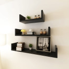 Étagères murales 3 pcs forme de u mdf noir