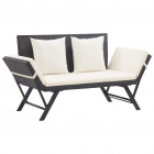 Banc de jardin avec coussins 176 cm noir résine tressée