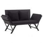 Banc de jardin avec coussins 176 cm noir résine tressée