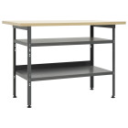 Établi table de travail poste de travail stockage rangement d'outils banc d'outils avec 2 etagères garage atelier 120 cm acier gris  02_000367