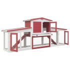 Clapier cage large d'extérieur 204 x 45 x 85 cm bois rouge et blanc  02_0000609