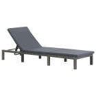 Transat chaise longue bain de soleil lit de jardin terrasse meuble d'extérieur avec coussin résine tressée anthracite helloshop26 02_0012505