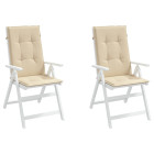 Coussins de chaise de jardin dossier haut lot de 2 beige tissu