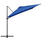 Parasol mobilier de jardin déporté avec led et mât en acier 250 x 250 cm bleu azuré helloshop26 02_0008446