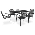 Mobilier à dîner d'extérieur 7 pcs corde en coton et acier noir