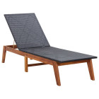 Transat chaise longue bain de soleil lit de jardin terrasse meuble d'extérieur 200 x 60 x (34-86) cm résine tressée et bois d'acacia massif helloshop26 02_0012916