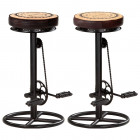 Tabourets de bar avec motif 2 pcs noir et marron cuir véritable