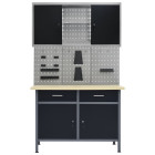 Établi 120 cm avec 3 panneaux muraux et 1 armoire atelier table de travail gris noir