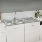 Evier de cuisine à double lavabo argenté 1200x600x155 mm inox