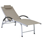 Transat chaise longue bain de soleil lit de jardin terrasse meuble d'extérieur aluminium textilène taupe helloshop26 02_0012260