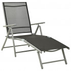 Chaise longue pliable textilène et aluminium noir et argenté
