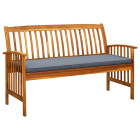 Banc de jardin meuble de patio d'extérieur terrasse avec coussin 147 cm bois d'acacia massif - Couleur au choix