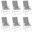 Coussins de chaise de jardin à dossier haut lot de 6 gris tissu