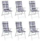 Coussins de chaise jardin à dossier haut lot de 6 carreaux gris