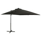 Parasol meuble de jardin déporté avec mât et lumières led 250 cm noir helloshop26 02_0008522