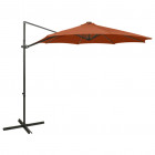 Parasol déporté avec mât et lumières led terre cuite 300 cm