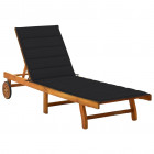 Chaise longue de jardin avec coussin bois d'acacia solide