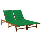 Transat chaise longue bain de soleil lit de jardin terrasse meuble d'extérieur 2 places avec coussins acacia solide helloshop26 02_0012236