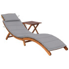 Transat chaise longue bain de soleil lit de jardin terrasse meuble d'extérieur avec table et coussin bois d'acacia helloshop26 02_0012615