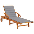 Transat chaise longue bain de soleil lit de jardin terrasse meuble d'extérieur avec coussin bois d'acacia solide helloshop26 02_0012371