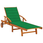 Transat chaise longue bain de soleil lit de jardin terrasse meuble d'extérieur avec coussin bois d'acacia solide helloshop26 02_0012356