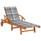 Transat chaise longue bain de soleil lit de jardin terrasse meuble d'extérieur avec coussin bois d'acacia solide helloshop26 02_0012398