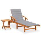 Transat chaise longue bain de soleil lit de jardin terrasse meuble d'extérieur avec table et coussin bois d'acacia helloshop26 02_0012613