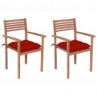 Chaises de jardin 2 pcs avec coussins rouge bois de teck massif