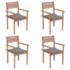 Chaises de jardin 4 pcs avec coussins gris bois de teck solide