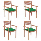 Chaises de jardin 4 pcs avec coussins vert bois de teck solide