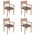 Chaises de jardin 4 pcs avec coussins gris bois de teck solide