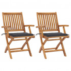 Chaises de jardin 2 pcs avec coussins anthracite bois de teck
