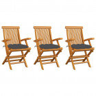 Chaises de jardin avec coussins 3 pcs bois de teck - Couleur des coussins au choix