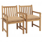 Chaises de jardin 2 pcs avec coussins beige bois de teck massif