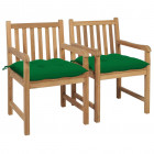 Chaises de jardin 2 pcs avec coussins vert bois de teck massif