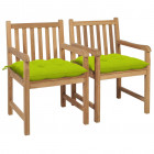 Chaises de jardin 2 pcs avec coussins vert vif teck massif