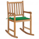  Chaise à bascule avec coussin vert Bois de teck solide