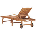 Transat chaise longue bain de soleil lit de jardin terrasse meuble d'extérieur avec coussin crème bois de teck solide helloshop26 02_0012439