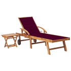 Transat chaise longue bain de soleil lit de jardin terrasse meuble d'extérieur avec table et coussin bois de teck solide helloshop26 02_0012644