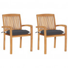 Chaises de jardin bois de teck 2 pcs avec coussins - Couleur au choix