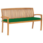 Banc de jardin meuble de patio d'extérieur terrasse empilable et coussin 159 cm bois de teck massif helloshop26 02_0011688