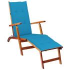 Transat chaise longue bain de soleil lit de jardin terrasse meuble d'extérieur avec repose-pied et coussin acacia solide helloshop26 02_0012575
