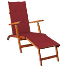Transat chaise longue bain de soleil lit de jardin terrasse meuble d'extérieur avec repose-pied et coussin acacia solide helloshop26 02_0012585